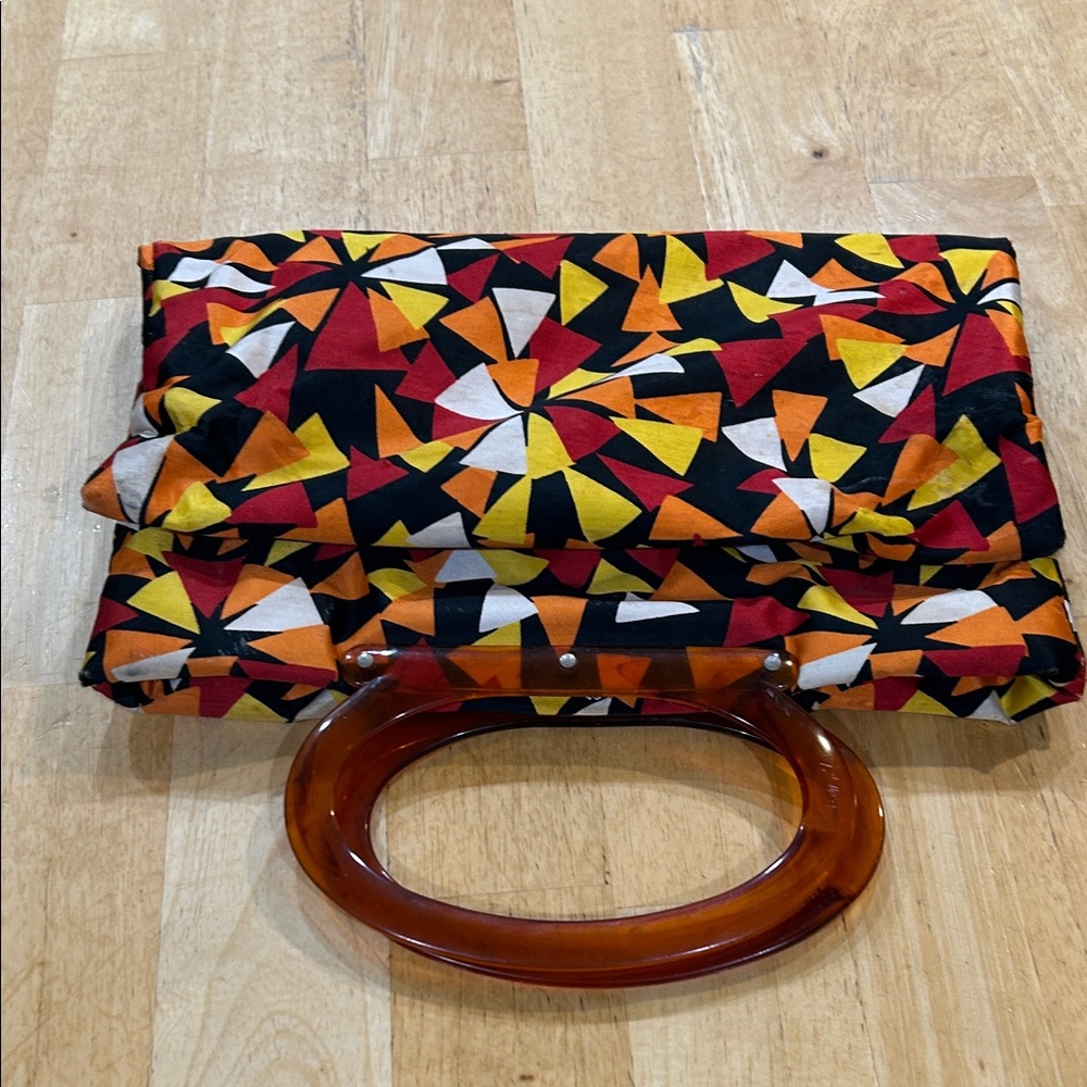 Vintage 1970’s Vibrant Geometric Patterned Knitting 🧶 Tote Bag